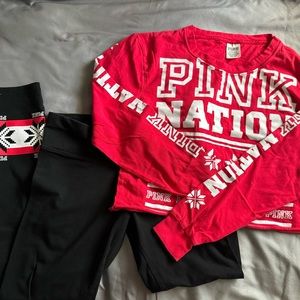 VS Pink Christmas red and black top and leggings set